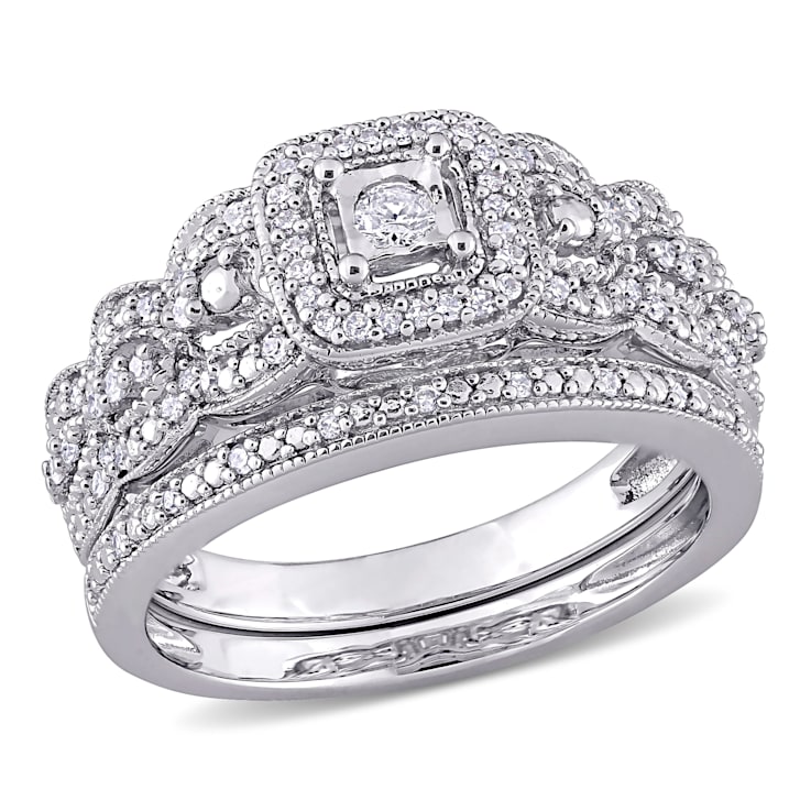 1/3 CT TW Diamond Vintage Bridal Set in Sterling Silver