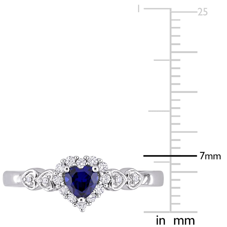 3/8 CT TGW Created Blue and White Sapphire, Diamond Accent Halo Ring in
Sterling Silver