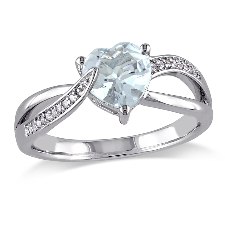 1 1/2 CT TGW Aquamarine and Diamond Accent Heart Crossover Ring in
Sterling Silver