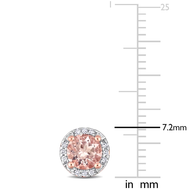 1ct Morganite and Diamond Halo Stud Earrings in Rose Plated Sterling Silver