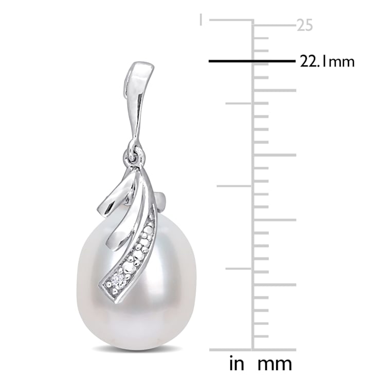 8-8.5 MM Freshwater Cultured Pearl and Diamond Accent Feather Stud
Earrings in Sterling Silver