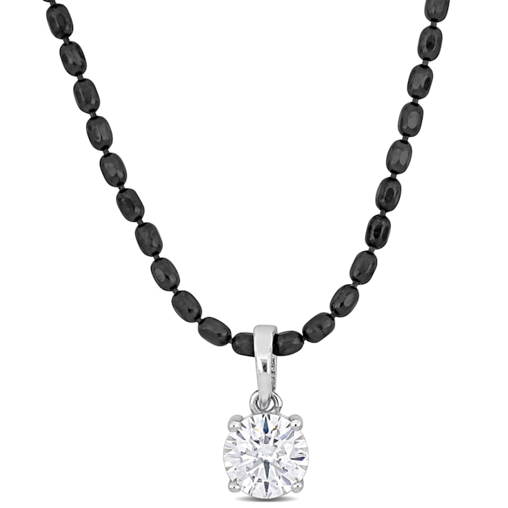 1 CT DEW Created Moissanite Solitaire Pendant, Diamond Cut Chain
Sterling Silver with Black Rhodium