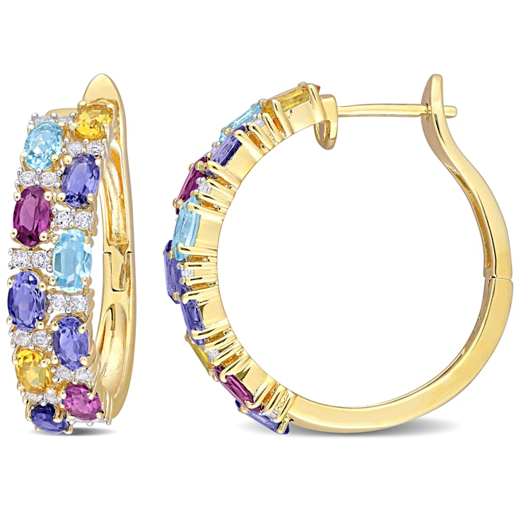 6 1/6 CT TGW Rhodolite, Iolite, Citrine and Topaz Hoops in Yellow Gold
Over Sterling Silver