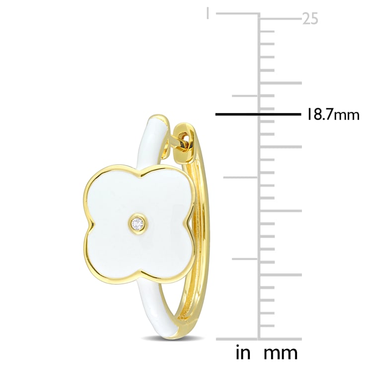 Created White Sapphire Floral White Enamel Earrings in 18k Yellow Gold
Over Sterling Silver