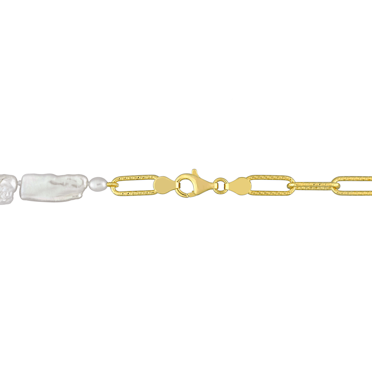 5-7 MM Freshwater Cultured Pearl Link Chain Necklace in 18K Yellow Gold
Over Sterling Silver