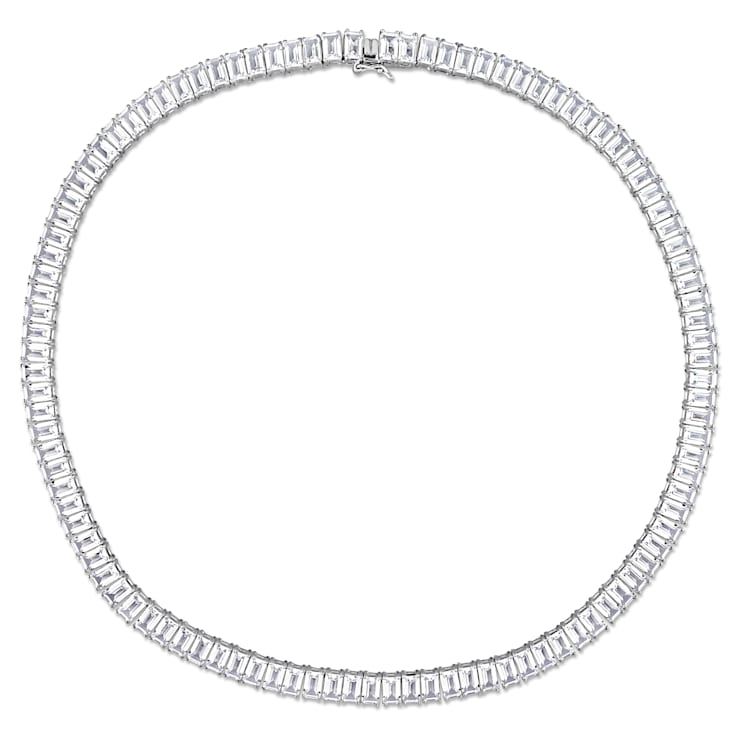 73 1/2 CT TGW Created White Sapphire Tennis Necklace in Sterling Silver