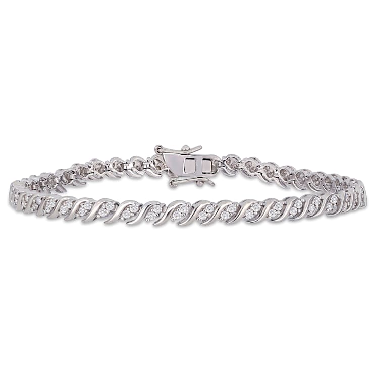 1 CT TW Diamond S-Shape Tennis Bracelet in Sterling Silver