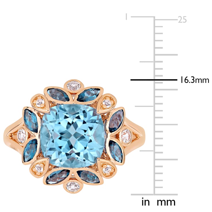 4 4/5 CT TGW London Blue, Sky Blue Topaz with White Topaz Floral Ring in
Rose Plated Sterling Silver