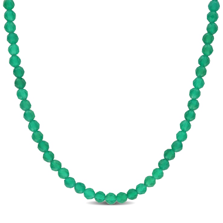 16 CT TGW Green Onyx Beaded Necklace with Yellow Plated Sterling Silver