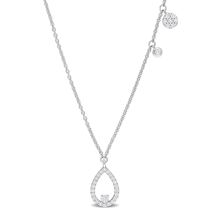 1/4 CT TW Diamond Station Necklace in 14K White Gold