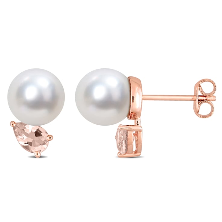 8-9MM South Sea Cultured Pearl and 4/5 CT TGW Morganite Stud Earrings in
Rose Plated Sterling Silver