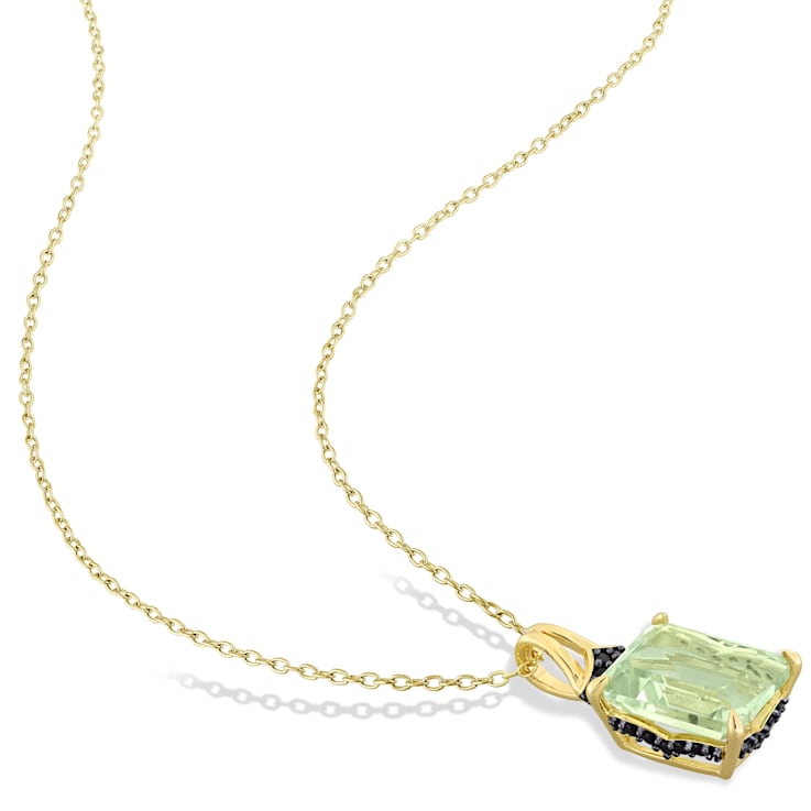 5 5/8 CT TGW Green Quartz and Black Sapphire Pendant with Chain in
Yellow Plated Sterling Silver