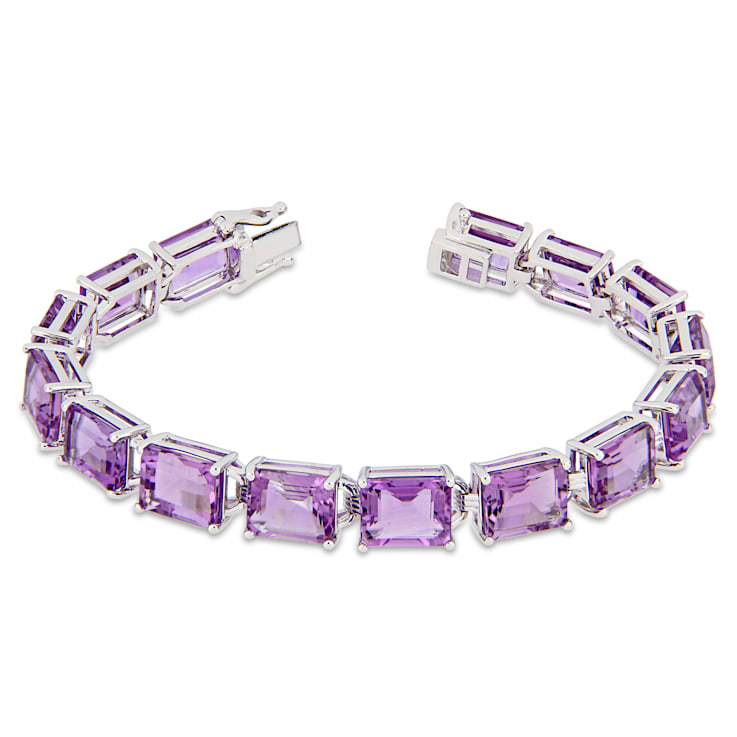 45 CT TGW Emerald-Cut Amethyst Tennis Bracelet in Sterling Silver