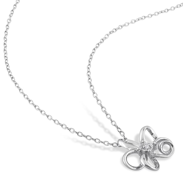 Diamond Floral Pendant with Chain in Sterling Silver