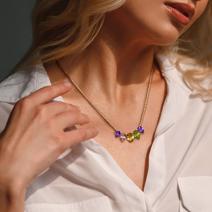 3 1/5 CT TGW Amethyst, Citrine, Morganite and Peridot Drop Necklace in
Yellow Plated Sterling Silver