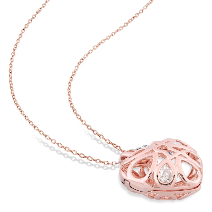 1 1/10 CTW White Topaz Heart Locket and Key Pendant in Rose Plated
Sterling Silver