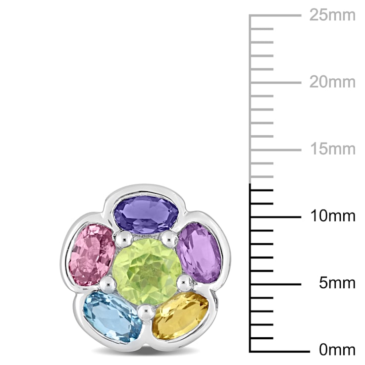 3 3/4 CT TGW Multi Gemstone Floral Stud Earrings in Sterling Silver