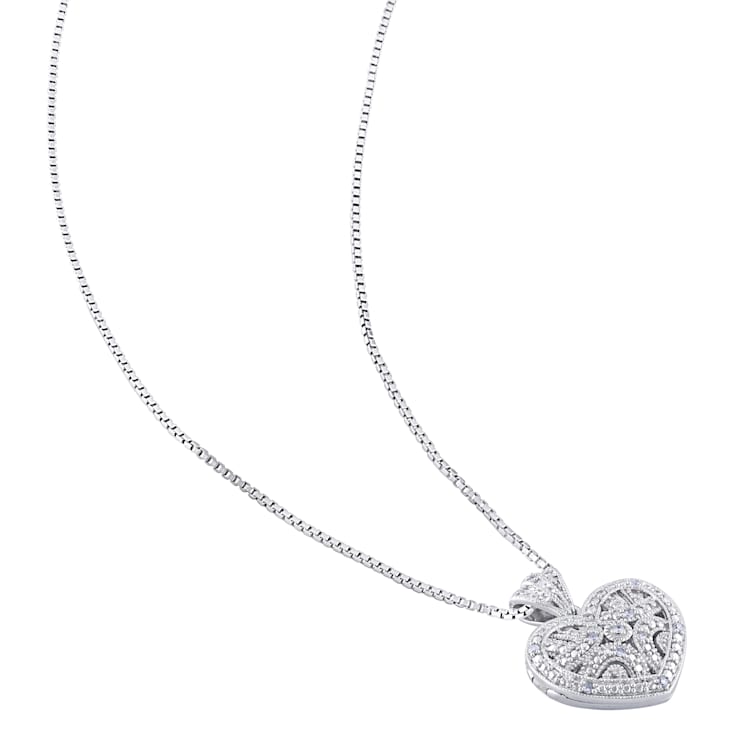Diamond Heart Locket Pendant with Chain in Sterling Silver