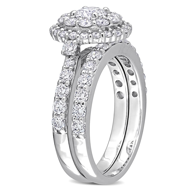 1 3/4 CT TGW Lab Grown Diamond Double Halo Bridal Set Ring in 14K White Gold