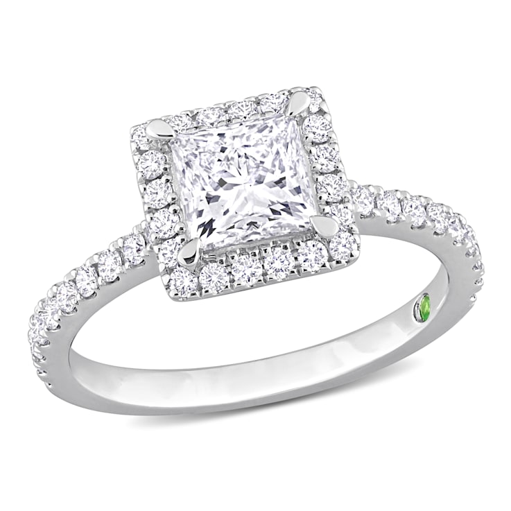 1 1/2 CT TGW Lab Grown Diamond with Tsavorite Accent Halo Engagement
Ring in 14K White Gold