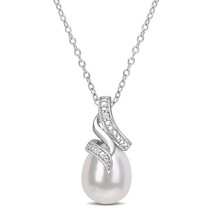 8.5-9MM Freshwater Cultured Pearl and Diamond Accent Pendant with Chain
in Sterling Silver