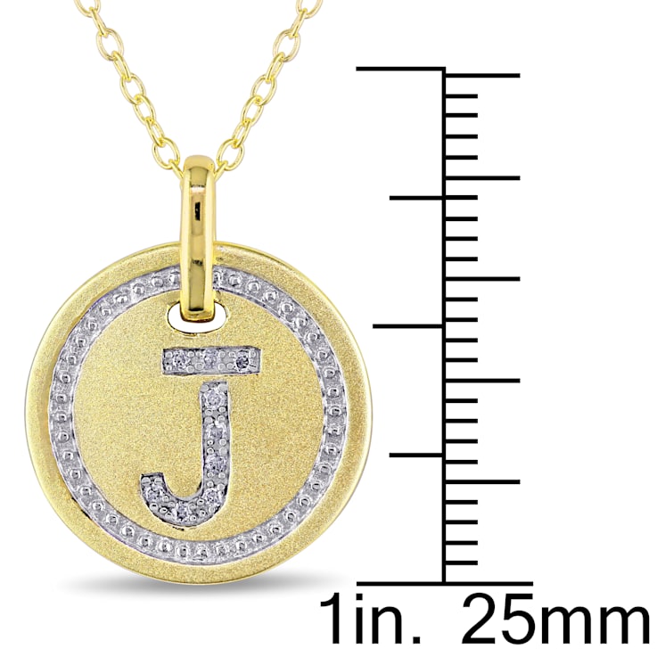 Diamond "J" Initial Pendant with Chain in 18K Yellow Gold Over
Sterling Silver