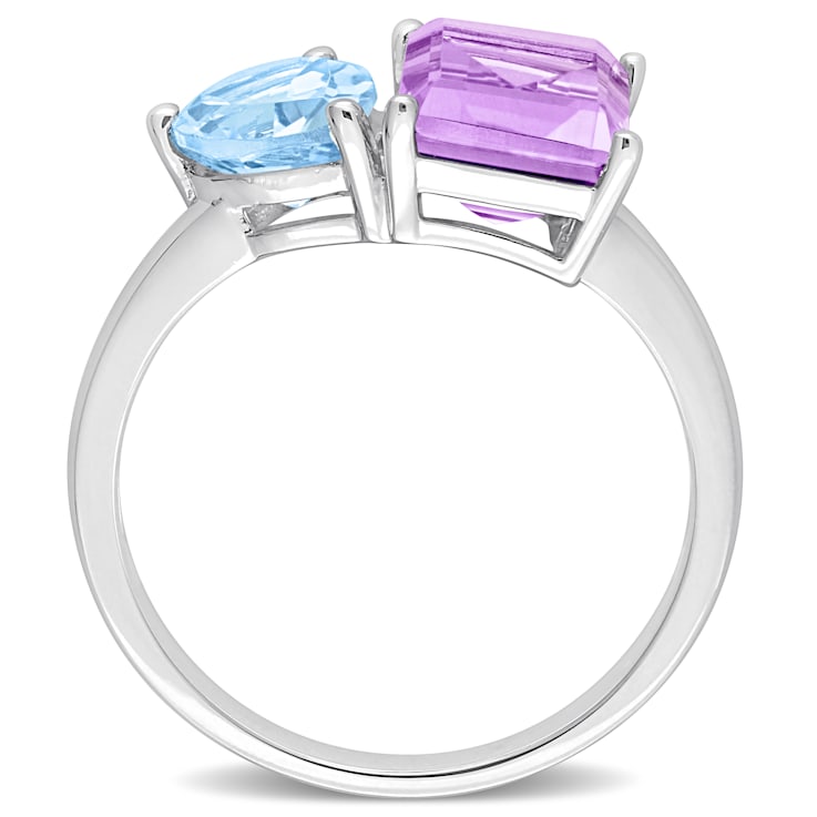 3 5/8 CT TGW Pink Amethyst and Sky Blue Topaz 2-Stone Ring in Sterling Silver