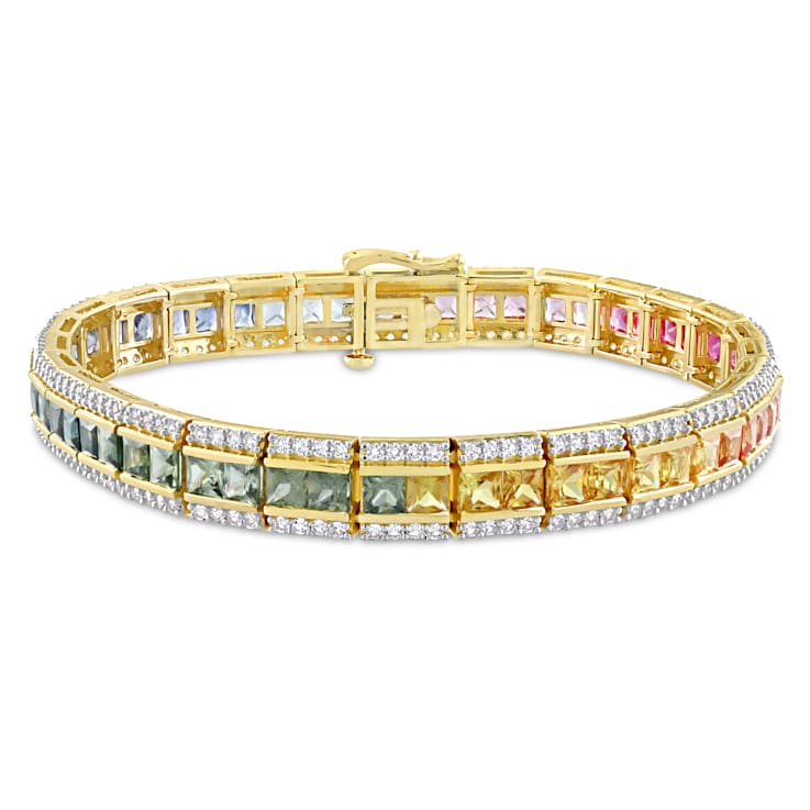 15 3/8 CT TGW Multi-Color Square and Round Sapphire Tennis Bracelet in
14K Yellow Gold
