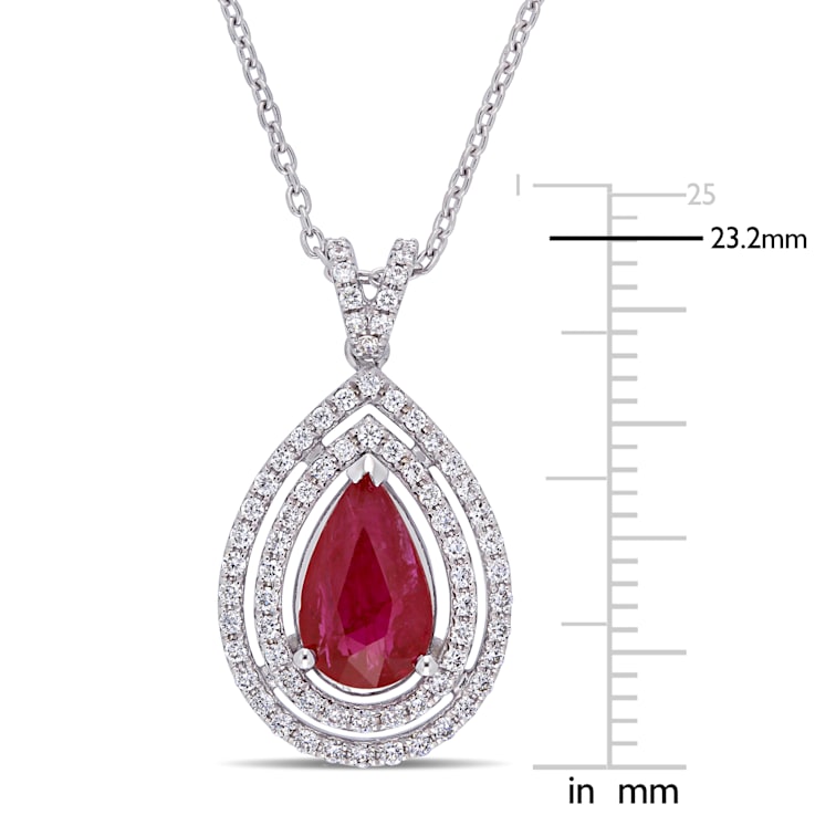 1 3/4 CT TGW Ruby and 1/3 CT TW Diamond Teardrop Necklace in 18K White Gold