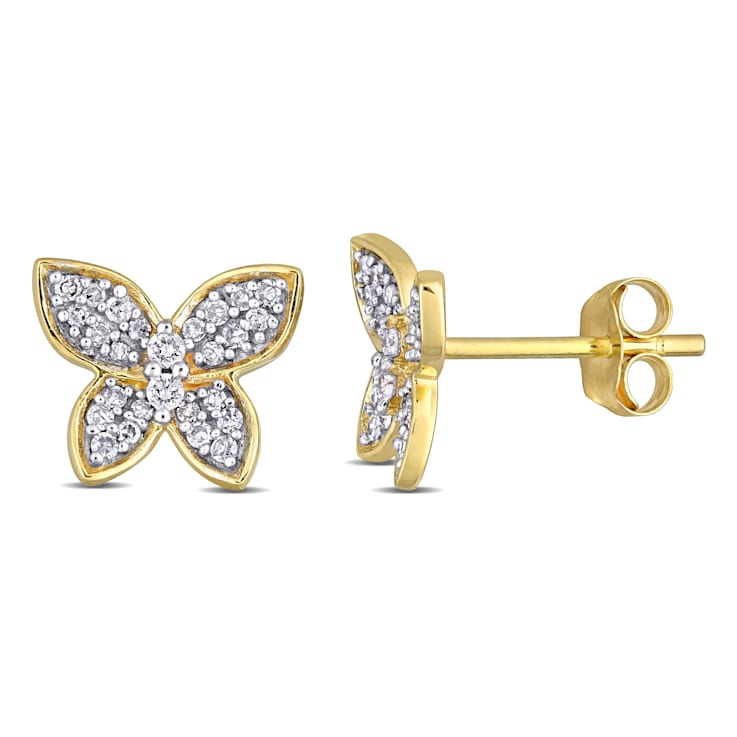 1/5 CT TW Diamond Butterfly Stud Earrings in 10k Yellow Gold