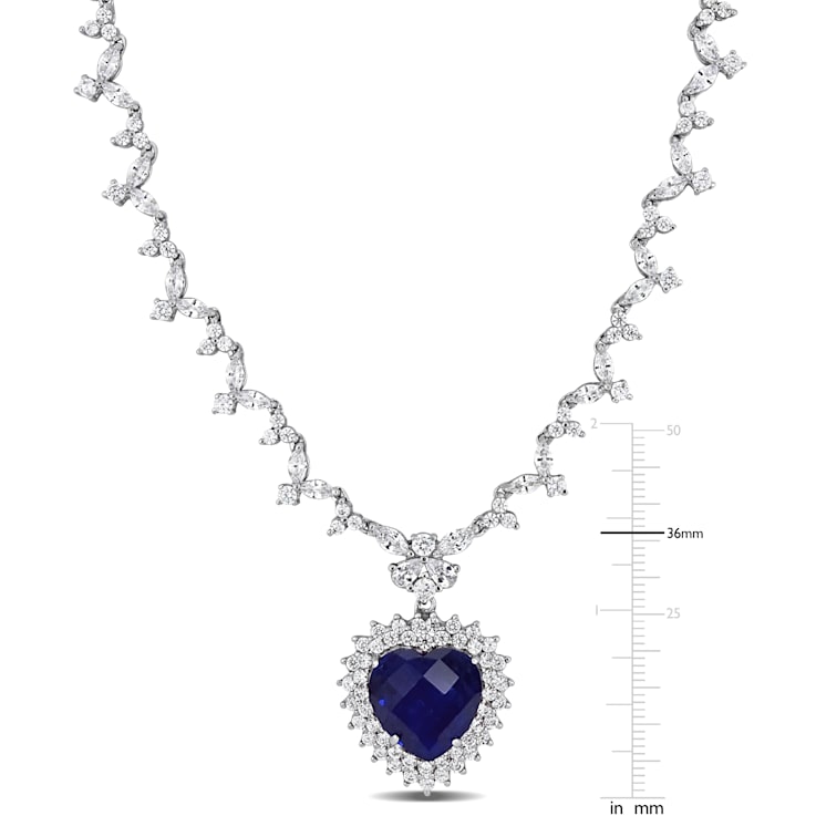 47 CT TGW Blue & White Cubic Zirconia Heart Necklace in Sterling Silver