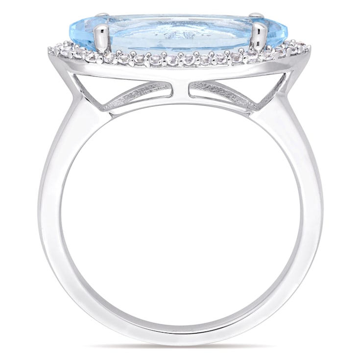2 7/8 CT TGW Sky Blue and White Topaz Halo Ring in Sterling Silver