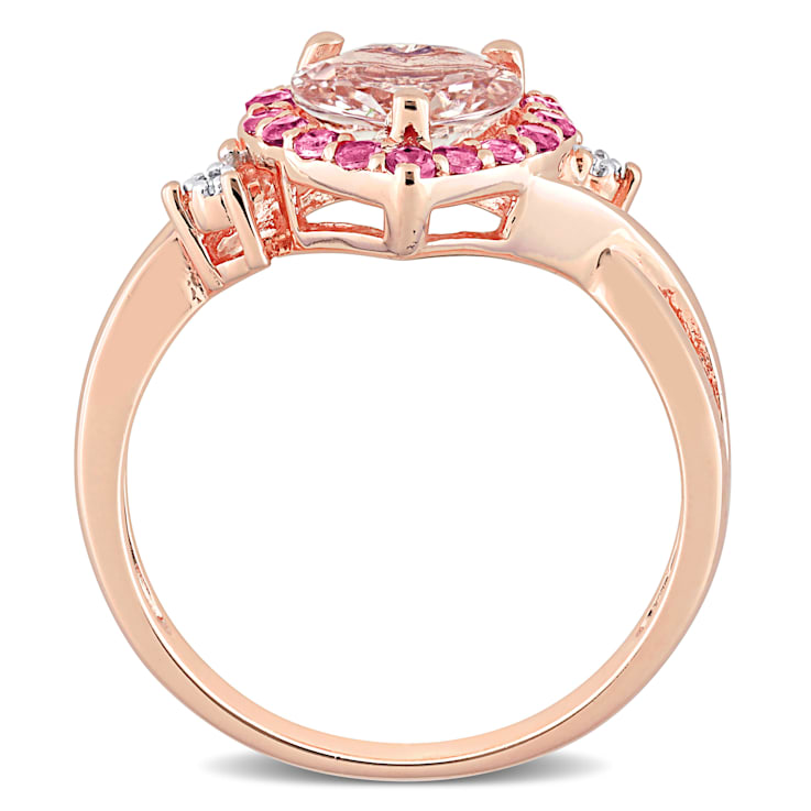 1 1/3 CT TGW Morganite, Tourmaline and Diamond Heart Ring in 18K Rose
Gold Over Sterling Silver