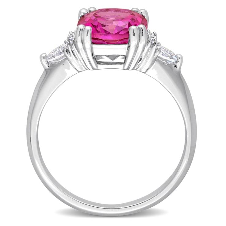 4 1/2 CT TGW Pink Topaz, White Topaz and Diamond Accent 3-Stone Ring in
Sterling Silver