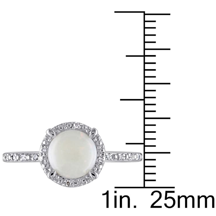 4/5 CT TGW Opal and Diamond Accent Halo Ring in Sterling Silver