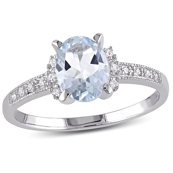 1 CT TGW Aquamarine and Diamond Accent Ring in Sterling Silver