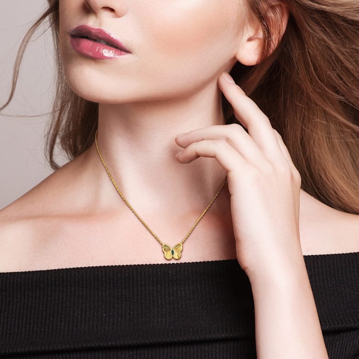 1/5 CT TGW Alexandrite Butterfly Necklace in Yellow Plated Sterling Silver