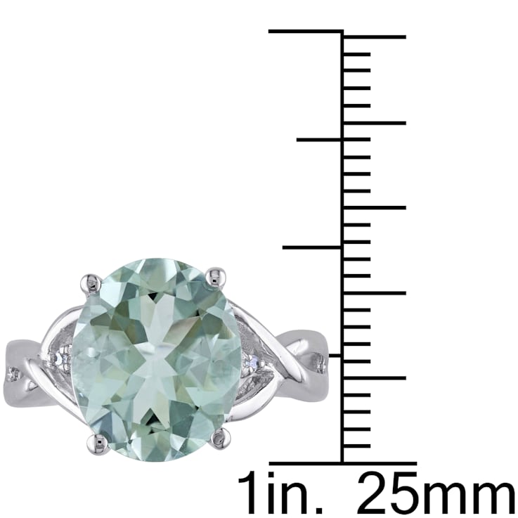 4 1/3 CT TGW Green Quartz and Diamond Accent Ring in Sterling Silver