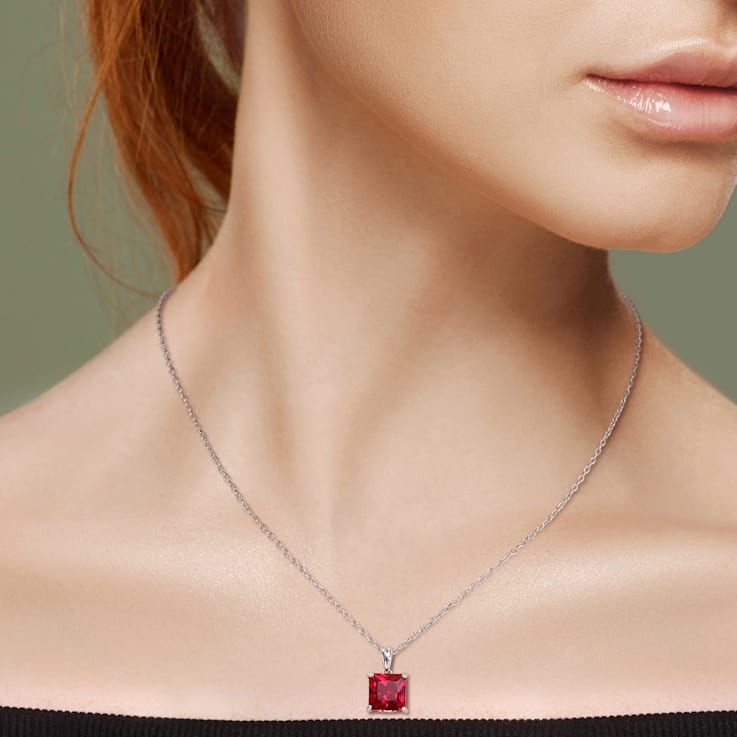 3 5/8 CT TGW Created Ruby Pendant with Chain in Sterling Silver