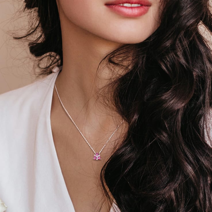 1 1/2 CT TGW Created Ruby and Created White Sapphire 3-Stone Pendant
with Chain in Sterling Silver