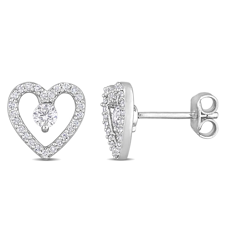 1/3 CT TGW White Topaz and 1/5 CT TW Diamond Open Heart Earrings in
Sterling Silver