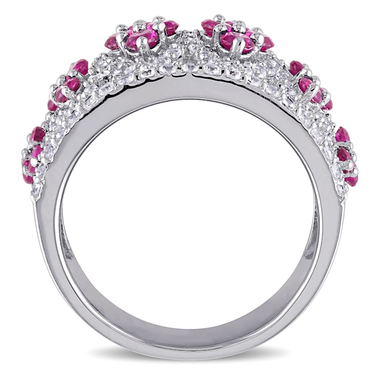 3 CT TGW Created Ruby and Created White Sapphire Floral Vintage Ring in
Sterling Silver