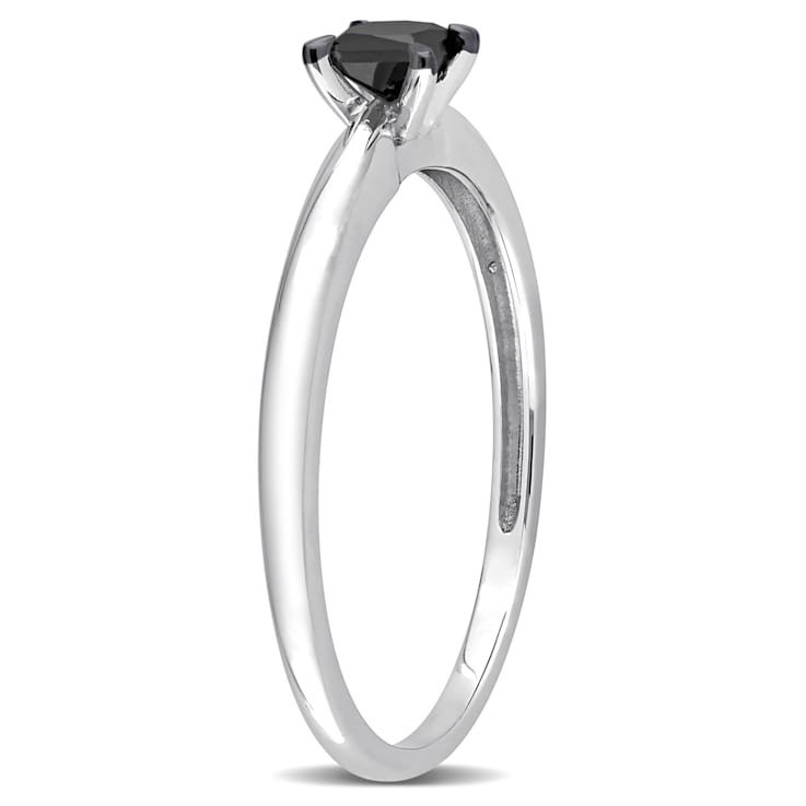 1/4 ct Black Diamond Solitaire Engagement Ring in 14K White Gold