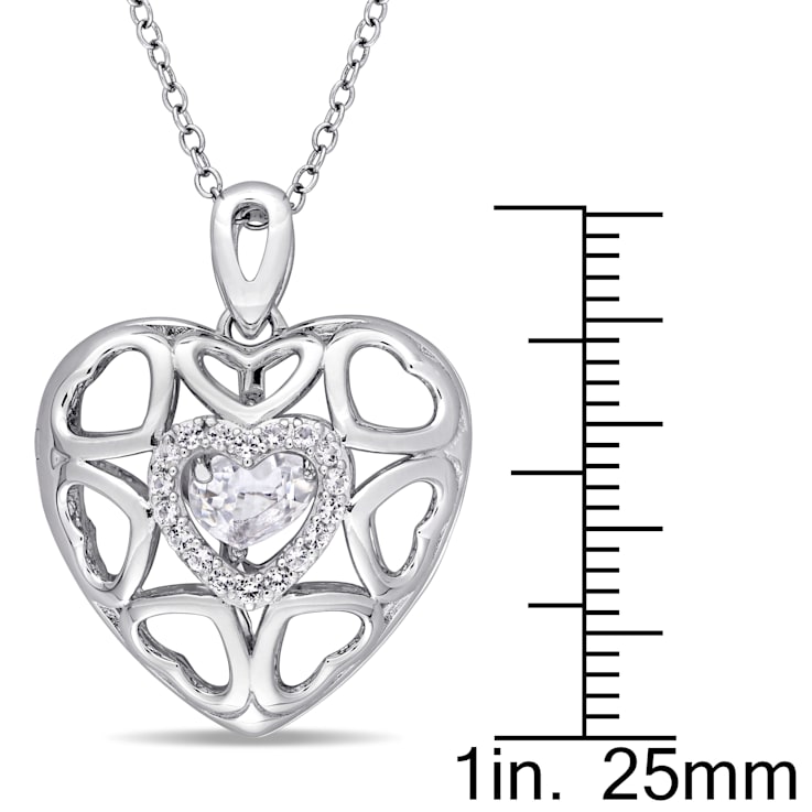 1 1/4 CTW White Topaz Heart Locket Pendant with Chain in Sterling Silver
