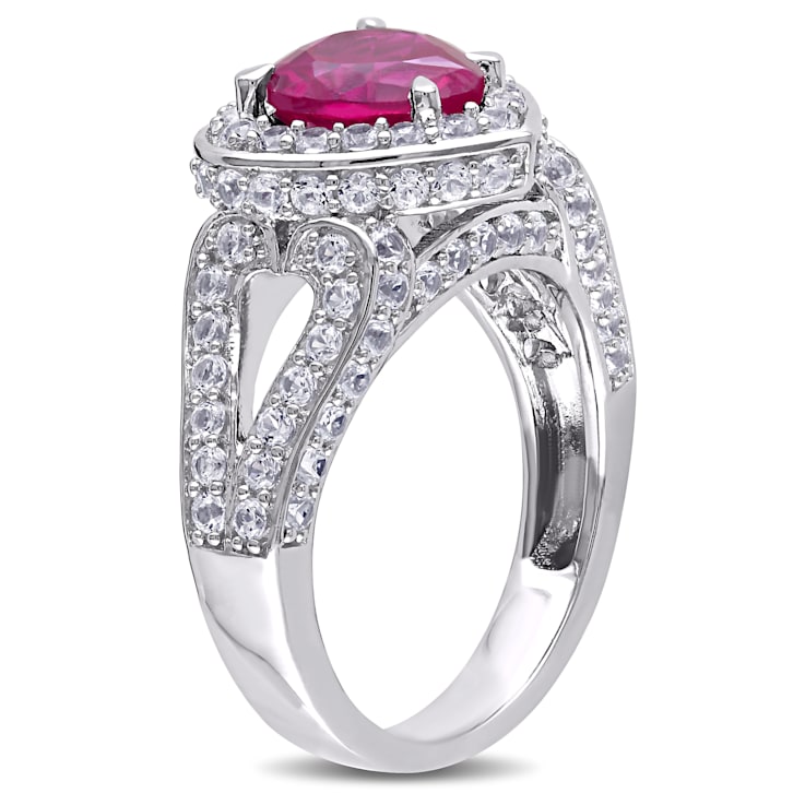 5 CT TGW Created Ruby and Created White Sapphire Heart in Sterling Silver