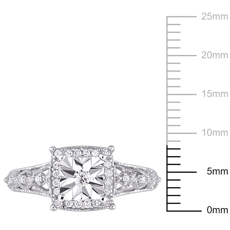 1/5 CT TW Diamond Square Halo Vintage Promise Ring in Sterling Silver