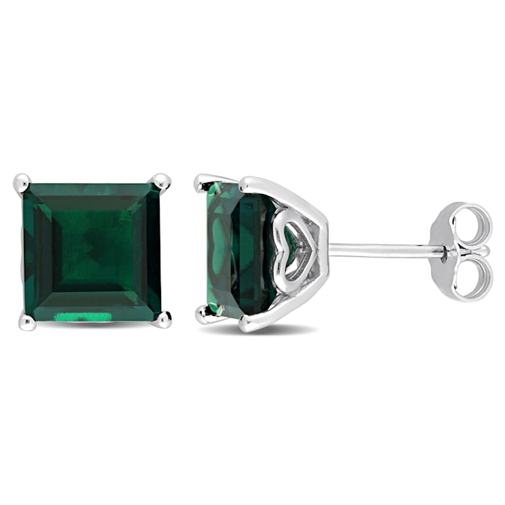5 1/10 CT Square TGW Created Emerald Stud Earrings in Sterling Silver