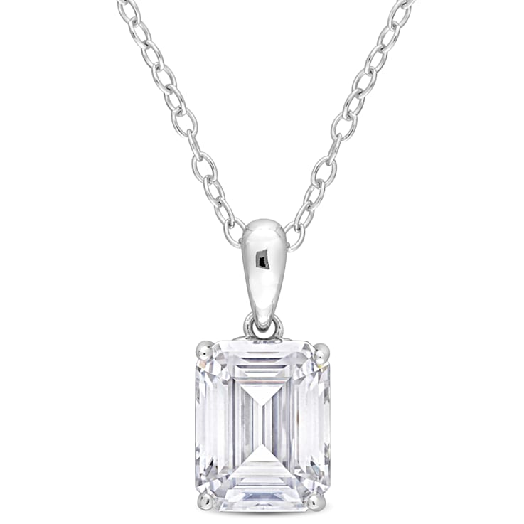 2 1/2 CT DEW Created Moissanite Solitaire Pendant with Heart Detail and
Chain in Sterling Silver