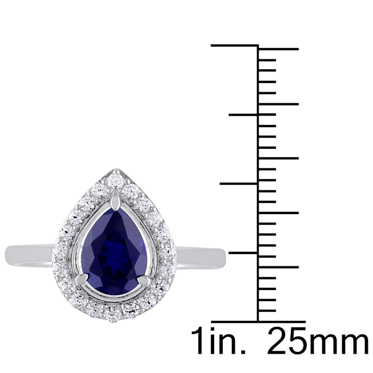 2 1/5 CT TGW Created Blue and White Sapphire Halo Ring in Sterling Silver