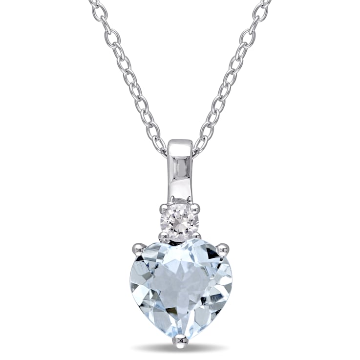 1 5/8 CT TGW Aquamarine and Created White Sapphire Heart Pendant with
Chain in Sterling Silver